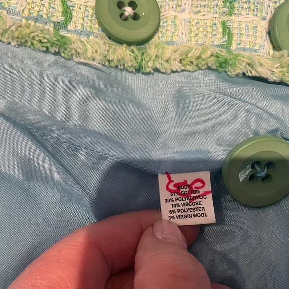 Kay Unger Y2K Preppy Tweed Plaid Skirt Suit Country Club Romantic Green White 10 - Picture 12 of 16